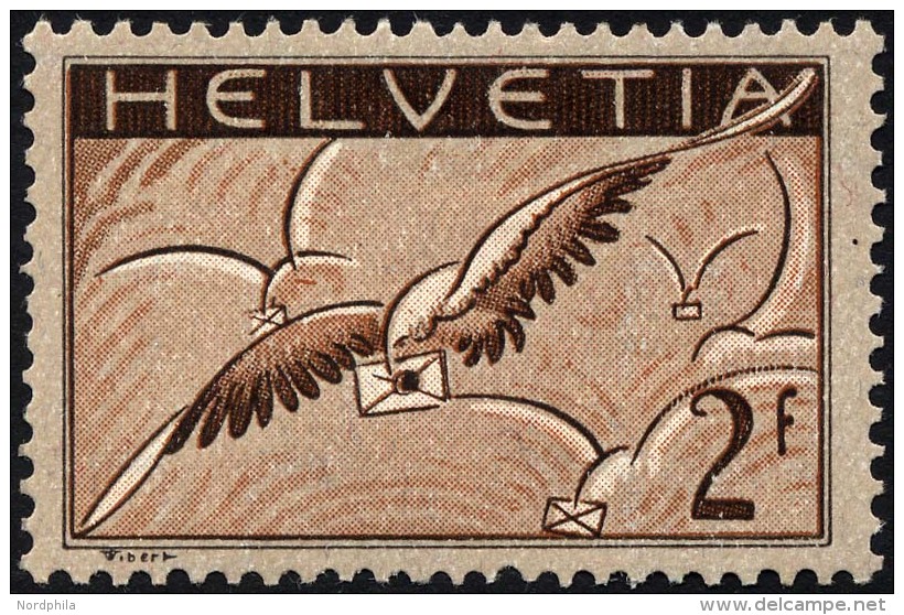 SCHWEIZ BUNDESPOST 245x *, 1930, 2 Fr. Brieftaube, Gewöhnliches Papier, Falzreste, üblich Gezähnt Pracht - Oblitérés