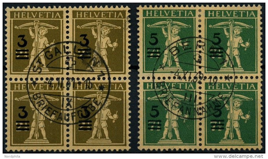 SCHWEIZ BUNDESPOST 239/40 VB O, 1930, Tellknabe In Zentrisch Gestempelten Viererblocks, Pracht - Oblitérés