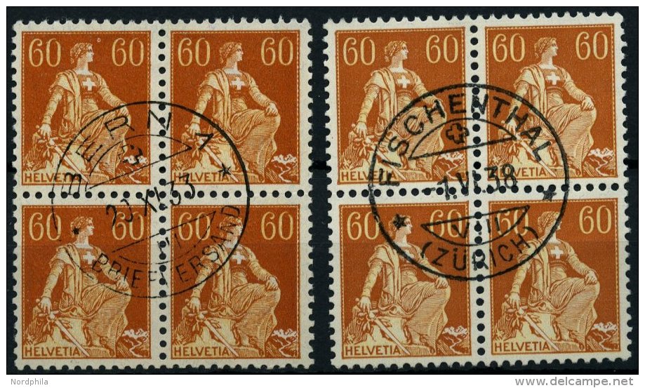 SCHWEIZ BUNDESPOST 140x,y VB O, 1918/40, 60 C. Schwärzlichrötlichorange/mattgelborange, Beide Papiere, 2 Zentr - Oblitérés