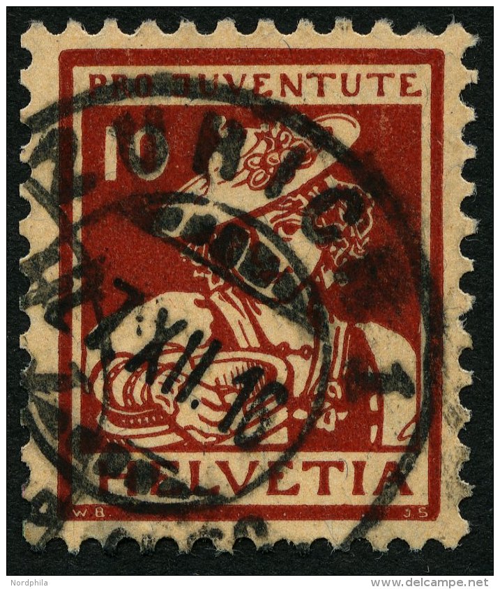 SCHWEIZ BUNDESPOST 132 O, 1916, 10 C. Pro Juventute, Pracht, Mi. 90.- - Oblitérés