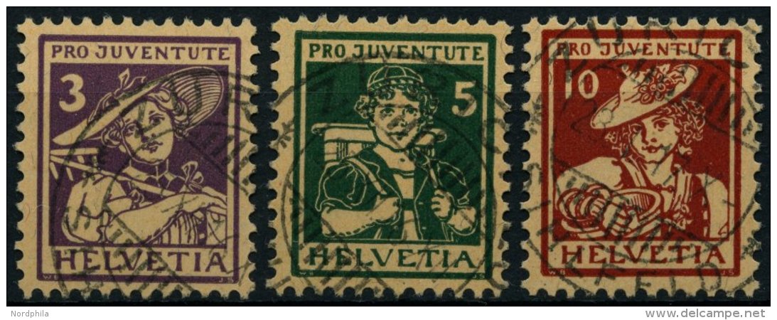 SCHWEIZ BUNDESPOST 130-32 O, 1916, Pro Juventute, Prachtsatz, Mi. 150.- - Oblitérés