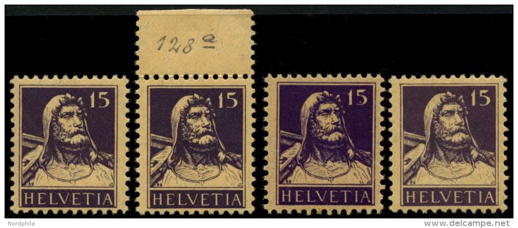 SCHWEIZ BUNDESPOST 120 **, 1914, 15 C. Tellbrustbild, Postfrisch, In 4 Verschiedene Farben, Pracht - Oblitérés