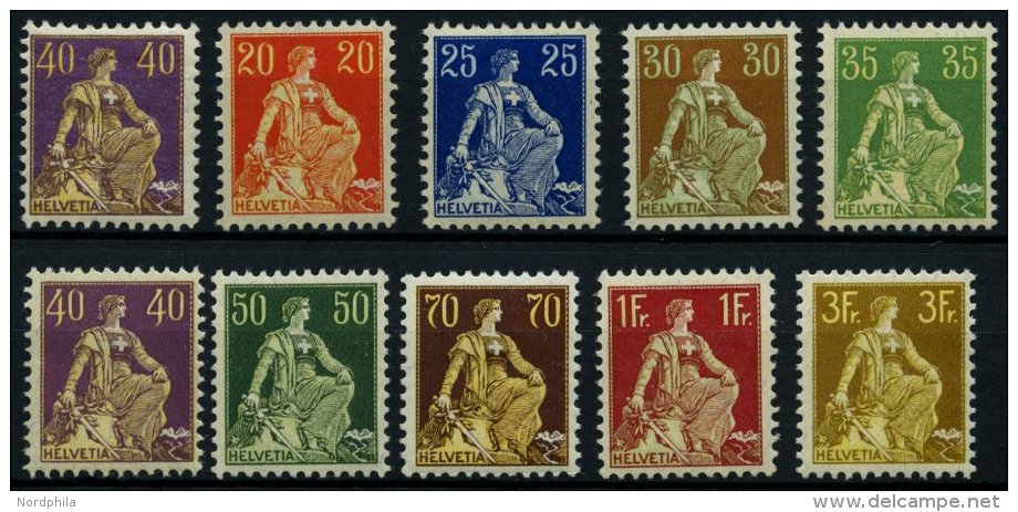 SCHWEIZ BUNDESPOST 101-10x **, 1908, Sitzende Helvetia, Glatter Gummi, Postfrisch, Prachtsatz, Mi. 1300.- - Usati