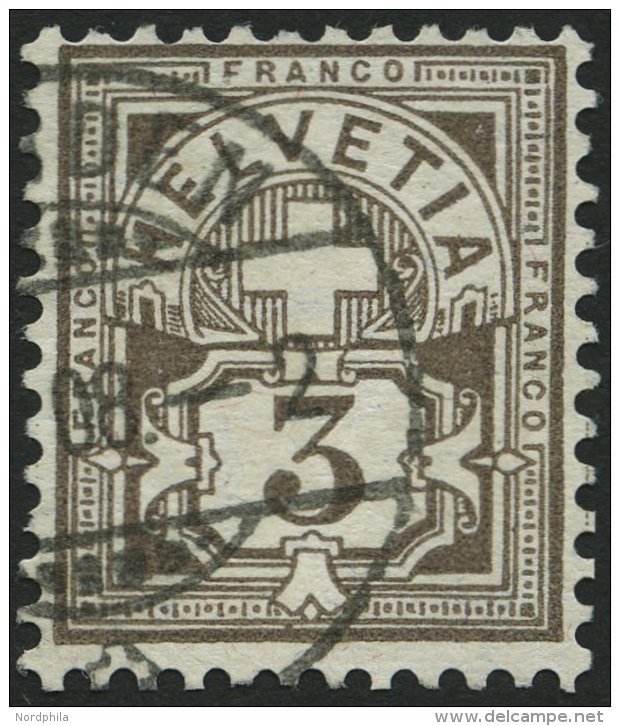 SCHWEIZ BUNDESPOST 83 O, 1906, 3 C. Braungrau, Wz. 1, Pracht, Mi. 90.- - Oblitérés