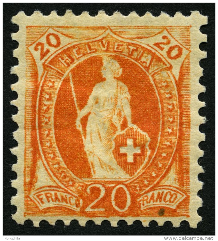 SCHWEIZ BUNDESPOST 58C *, 1882, 20 C. Orange, Gezähnt K 111/2:11 (Zst. 66D), Falzreste, Pracht, Gepr. Marchand, Mi. - Oblitérés