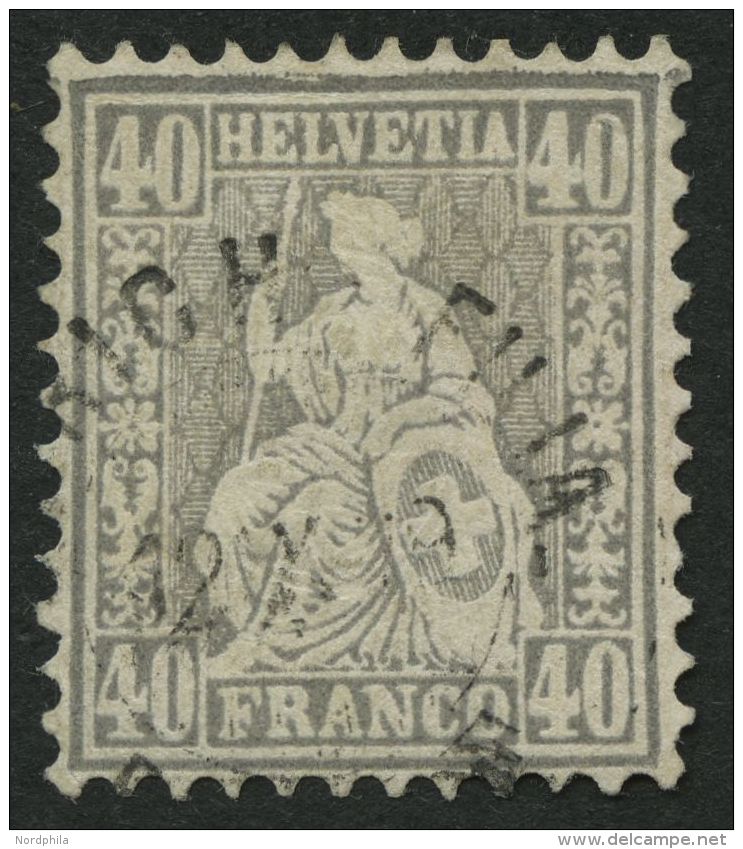 SCHWEIZ BUNDESPOST 34 O, 1867, 40 C. Grau, üblich Gezähnt Pracht, Gepr. Marchand, Mi. 140.- - Oblitérés