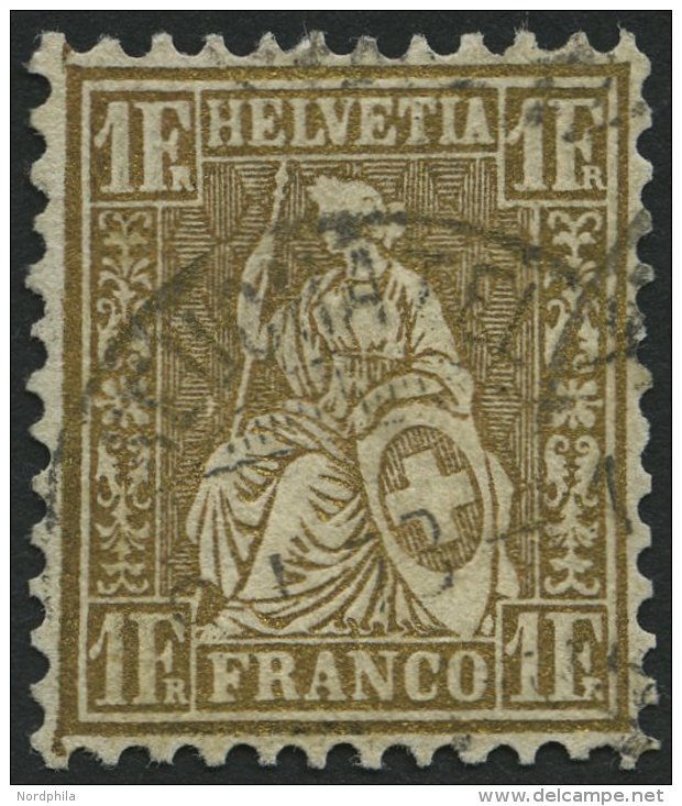 SCHWEIZ BUNDESPOST 28c O, 1864, 1 Fr. Gold, Pracht, Mi. 110.- - Oblitérés