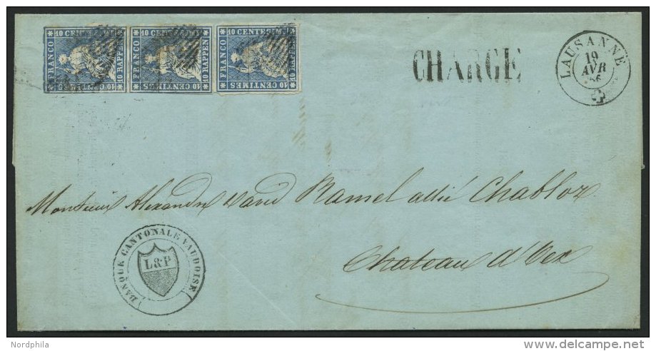 SCHWEIZ BUNDESPOST 14IIAym BRIEF, 1855, 10 Rp. Blau, Berner Druck I, (Zst. 23B), Im Senkrechten Paar Und Breitrandige Ei - Usati