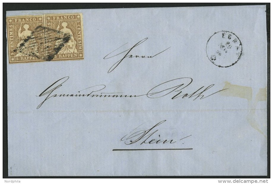 SCHWEIZ BUNDESPOST 13IIAym Paar BRIEF, 1854, 5 Rp. Graubraun, Berner Druck I, (Zst. 22Bb), Im Waagerechten, Meist Vollra - Oblitérés