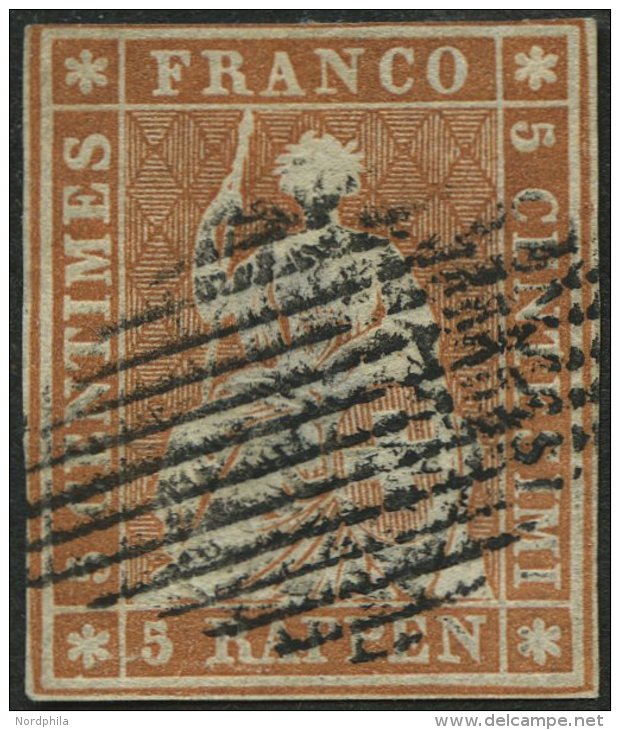 SCHWEIZ BUNDESPOST 13Ia O, 1854, 5 Rp. Braunorange, 1. Münchner Druck, (Zst. 22Aa), Dreiseitig Gut Gerandet, Feinst - Oblitérés