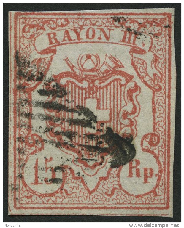 SCHWEIZ BUNDESPOST 12 O, 1852, 15 Rp. Rot, Pracht, Mi. 130.- - 1843-1852 Timbres Cantonaux Et  Fédéraux