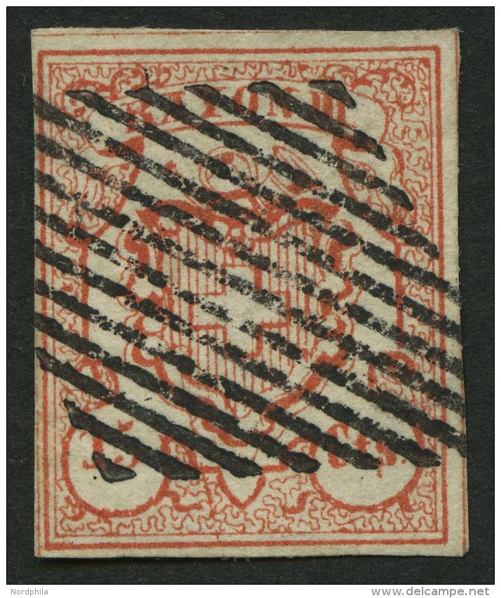 SCHWEIZ BUNDESPOST 11 O, 1852, 15 C. Rosarot, Type 7, Voll-breitrandig, Pracht, Mi. 950.- - Oblitérés