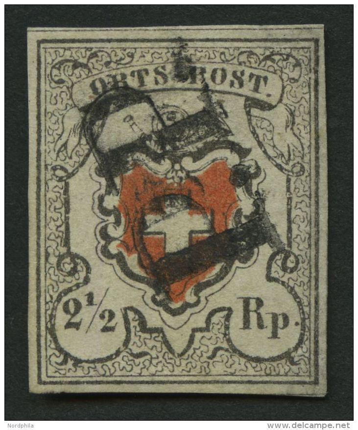 SCHWEIZ BUNDESPOST 5Ia O, 1850, 21/2 Rp. Ortspost, Mit Kreuzeinfassung, Type 37, Mit Stempel P.P. (AW Nr. 231), Reparier - Oblitérés