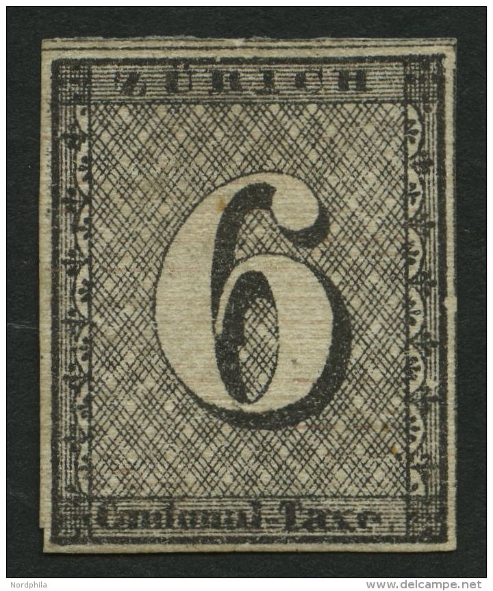 ZÜRICH 2II (*), 1843, 6 Rp. Schwarz/dunkelbräunlichrot, Linienunterdruck Waagerecht, Type IV, Ohne Gummi, Klei - 1843-1852 Timbres Cantonaux Et  Fédéraux