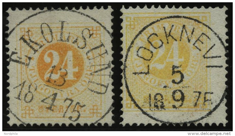 SCHWEDEN 23A O, 1872, 24 Ö. Gelb Und Orange, Gezähnt K 14, Zentrische Stempel EKOLSUND Und LOCKNEUI, 2 Kabinet - Usati