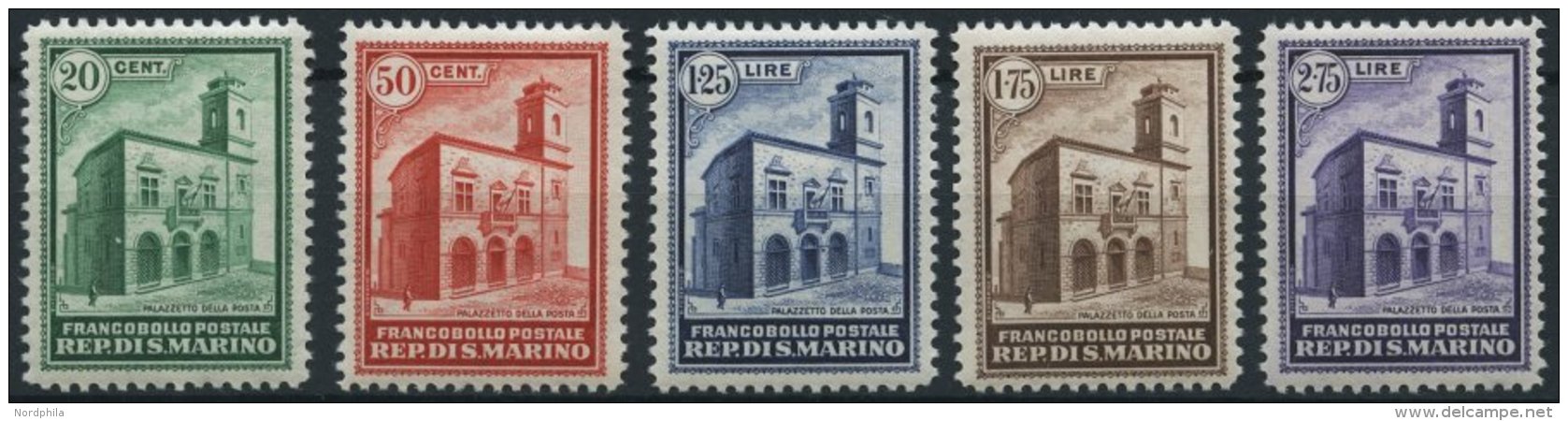 SAN MARINO 175-79 *, 1932, Postgebäude, Falzrest, Prachtsatz - Autres & Non Classés