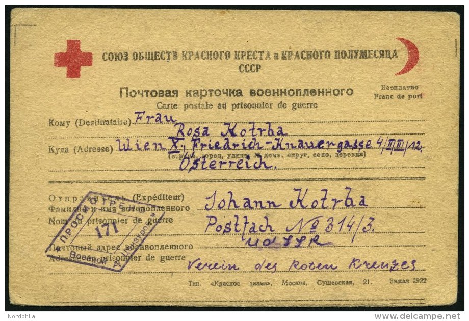 RUSSLAND 1946, Rotes Kreuz-Kriegefangenenkarte Von Russland Nach Österreich Mit Zensurstempel, Feinst - Oblitérés