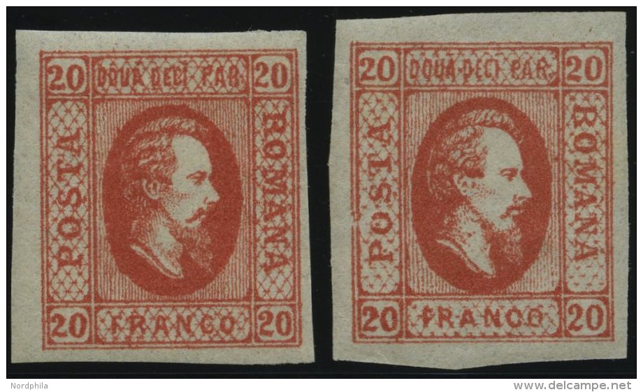 RUMÄNIEN 13x *, 1865, 20 Par. Rot, Beide Typen, Falzrest, 2 Prachtwerte - Autres & Non Classés