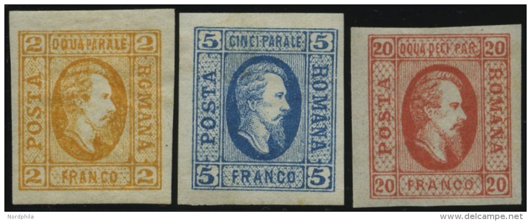 RUMÄNIEN 11a-13x *, 1865, Fürst Cuza, Einfaches Papier, Falzrest, 3 Prachtwerte, Mi. 205.- - Autres & Non Classés