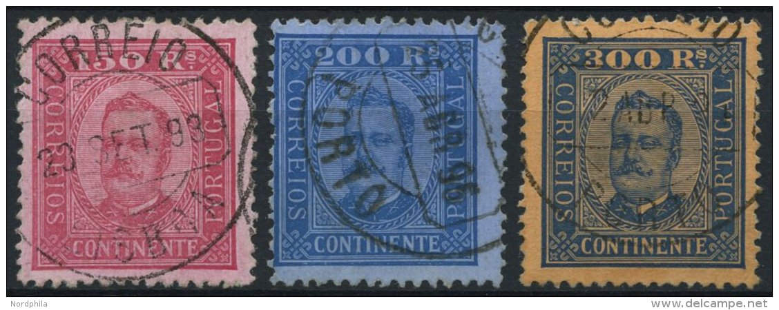 PORTUGAL 75-77 O, 1893, 150 - 300 R. König Carlos I, 3 Werte üblich Gezähnt Pracht, Mi. 235.- - Usati