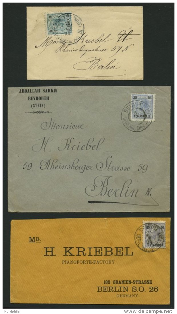 POST IN DER LEVANTE 21,23,34 BRIEF, 1894-1900, 10 Pa. Auf 3 Kr., 1 Pia. Auf 10 Kr. Und 1 Pia. Auf 25 H., 5 Briefe Nach B - Levant Autrichien