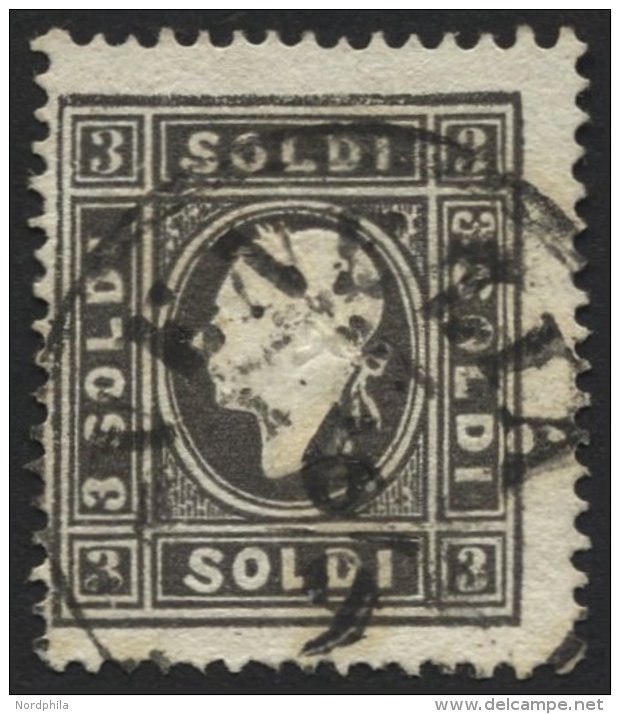 LOMBARDEI UND VENETIEN 7IIa O, 1859, 3 So. Schwarz, Type II, Pracht, Mi. 120.- - Lombardo-Veneto