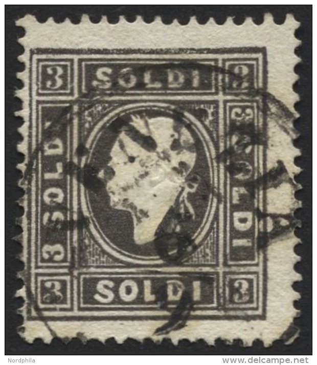 LOMBARDEI UND VENETIEN 7IIa O, 1859, 3 So. Schwarz, Type II, Pracht, Mi. 120.- - Lombardo-Vénétie