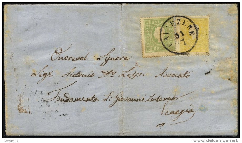 LOMBARDEI UND VENETIEN 6II,8 BRIEF, 1858, 2 So. Gelb Und 3 So. Grün, Type II, Auf Brief Von CAVARZERE (K1) Nach Ven - Lombardo-Vénétie