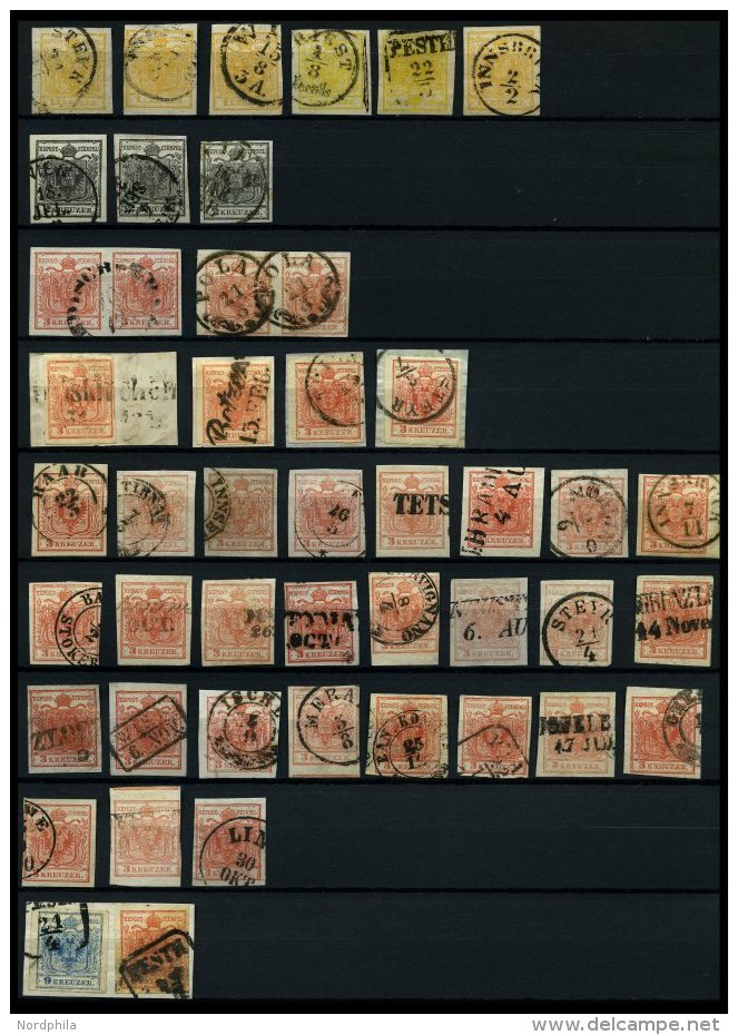 LOTS 1-5 O, Interessante Partie Österreich Von Ca. 200 Werten Der Mi.Nr. 1 - 5 (Nr. 1 (8x) Und Nr. 2 (6x)), Dabei F - Collections