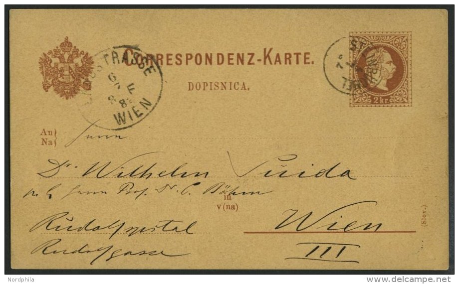 GANZSACHEN P 30 BRIEF, 1882, 2 Kr. Rotbraun, Karte (Slov.) Mit Fingerhut-K1 STEINBÜCHEL Nach Wien, Pracht - Altri & Non Classificati