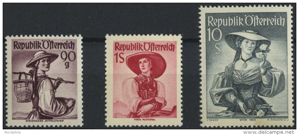 STERREICH 909,911,926 **, 1949/50, 90 G., 1 Und 10 S. Trachten, 3 Prachtwerte, Mi. 235.- - Usados