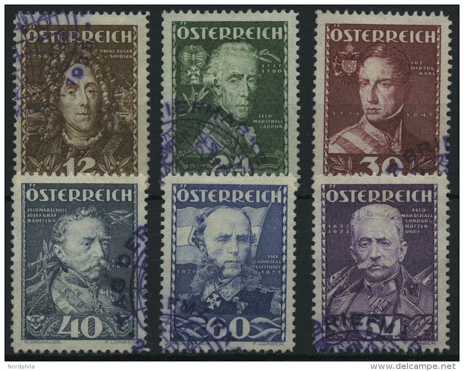 STERREICH 617-22 O, 1935, Heerführer, Violetter Sonderstempel, Prachtsatz - Oblitérés