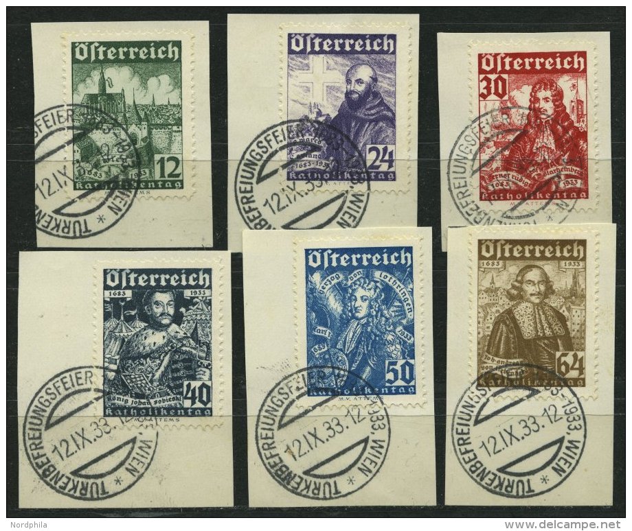 STERREICH 557-62 BrfStk, 1933, Katholikentag, Sonderstempel, Prachtsatz Auf Briefstücken - Oblitérés