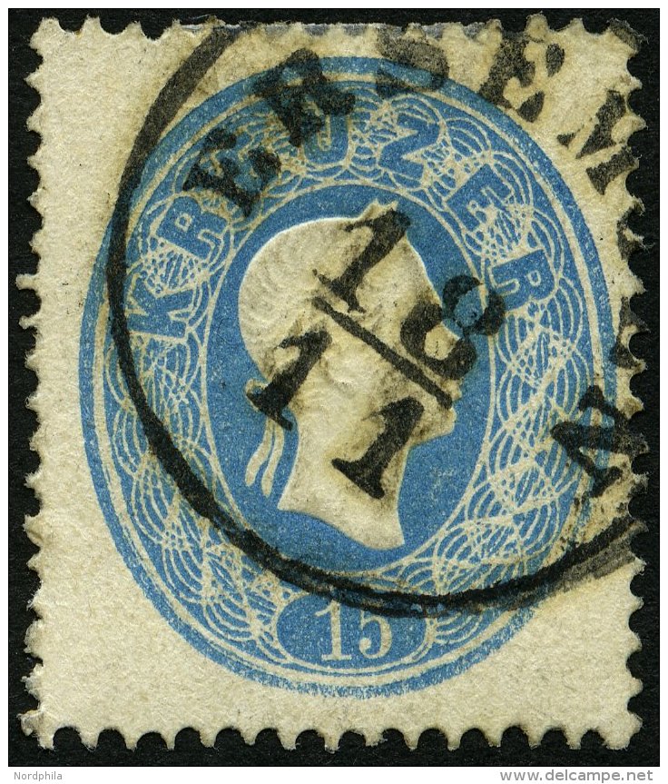 STERREICH 22 O, 1860, 15 Kr. Blau Mit Ungarischem K1 ERSEMJEN, Pracht - Oblitérés