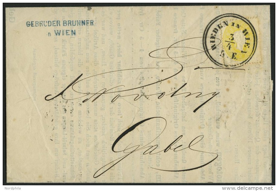 STERREICH 18 BRIEF, 1863, 2 Kr. Gelb Auf Drucksache Mit K2 WIEDEN IN WIEN Nach Gabel, Pracht - Oblitérés