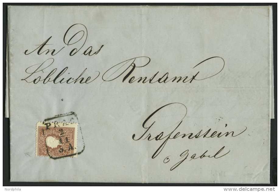 STERREICH 14II BRIEF, 1859, 10 Kr. Braun, Type II, Auf Brief Der österreichischen Versicherungsanstalt Mit R4 PRAG - Oblitérés