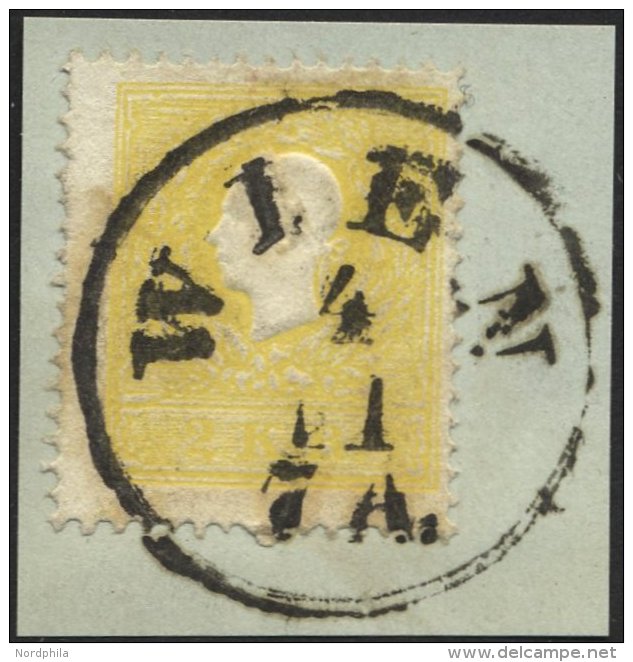 STERREICH 10IIa BrfStk, 1858, 2 Kr. Gelb, Type II, K1 WIEN, Prachtbriefstück - Oblitérés