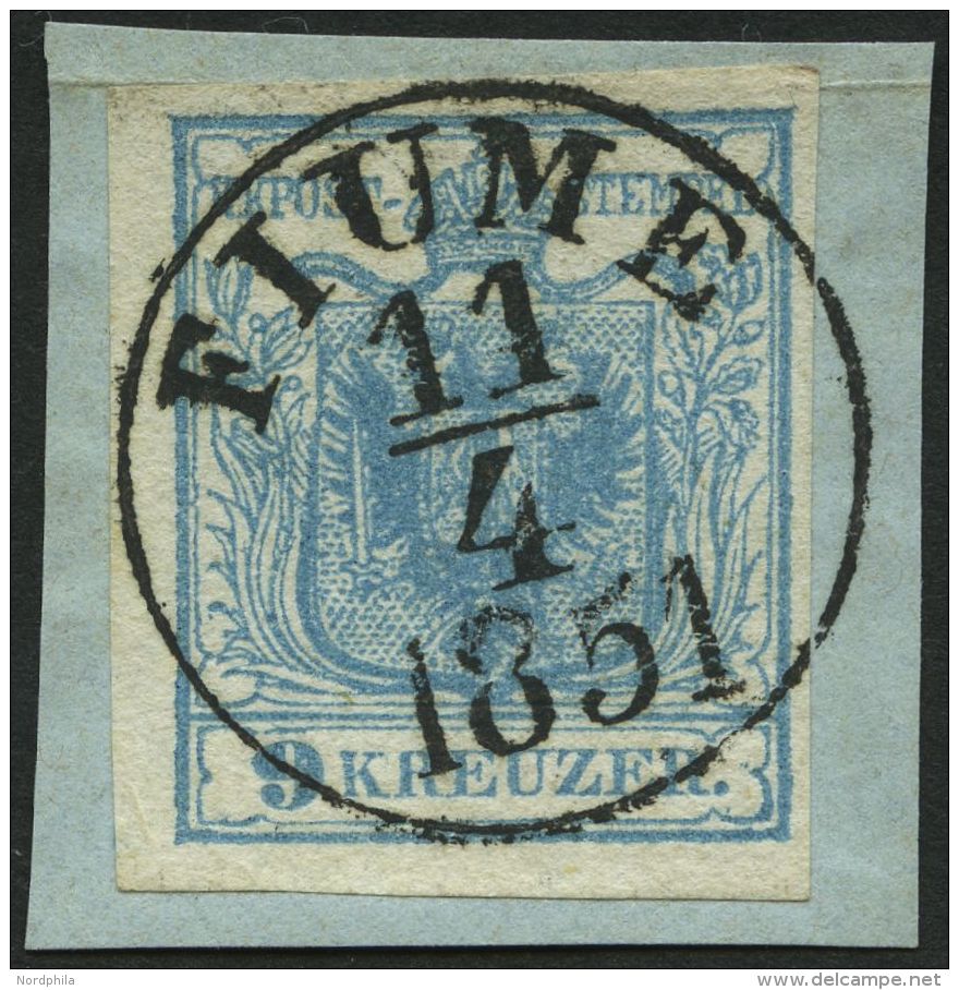 STERREICH 5X BrfStk, 1850, 9 Kr. Grünblau, Handpapier, Idealer K1 FIUME, Kabinettbriefstück - Oblitérés