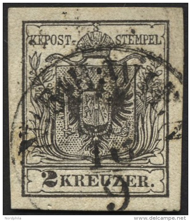 STERREICH 2Ya O, 1854, 2 Kr. Schwarz, Maschinenpapier, Breitrandig, Pracht, Mi. 80.- - Usados