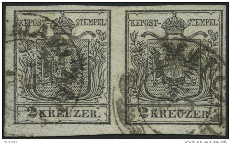 STERREICH 2Xa Paar O, 1850, 2 Kr. Schwarz, Handpapier, Type Ia, Im Waagerechten Paar, K2 MARCZALY, Pracht, Fotobefund Dr - Oblitérés