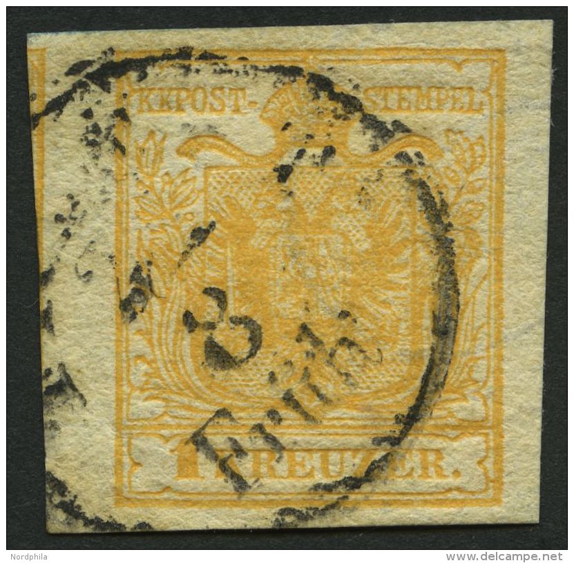 STERREICH 1Xb O, 1850, 1 Kr. Ockerorange, Handpapier, Type III, Stempel TRIESTE, Breit-überrandiges Prachtstüc - Oblitérés