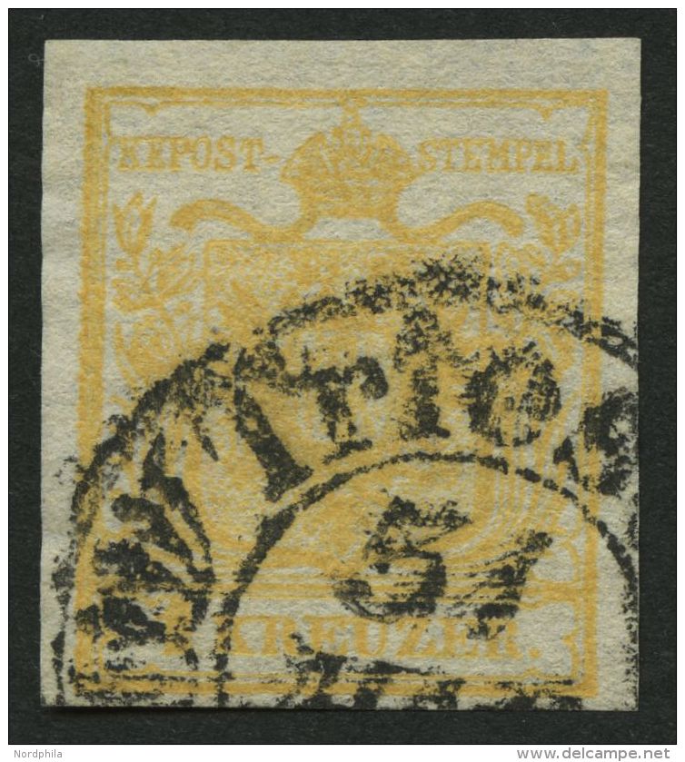 STERREICH 1Xa O, 1850, 1 Kr. Ockergelb, Handpapier, Type Ia, Stempel TRIEST, Pracht, Fotobefund Dr. Ferchenbauer - Oblitérés