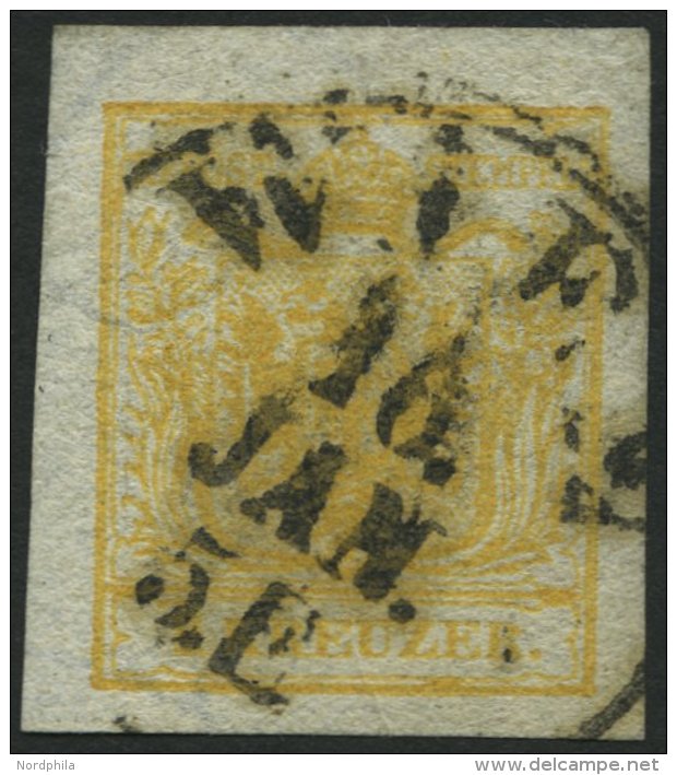 STERREICH 1Xa O, 1850, 1 Kr. Gelb, Handpapier, Type III, Großes Wz., K1 WIEN, Allseits Riesenrandig, Pracht, Gepr. - Oblitérés