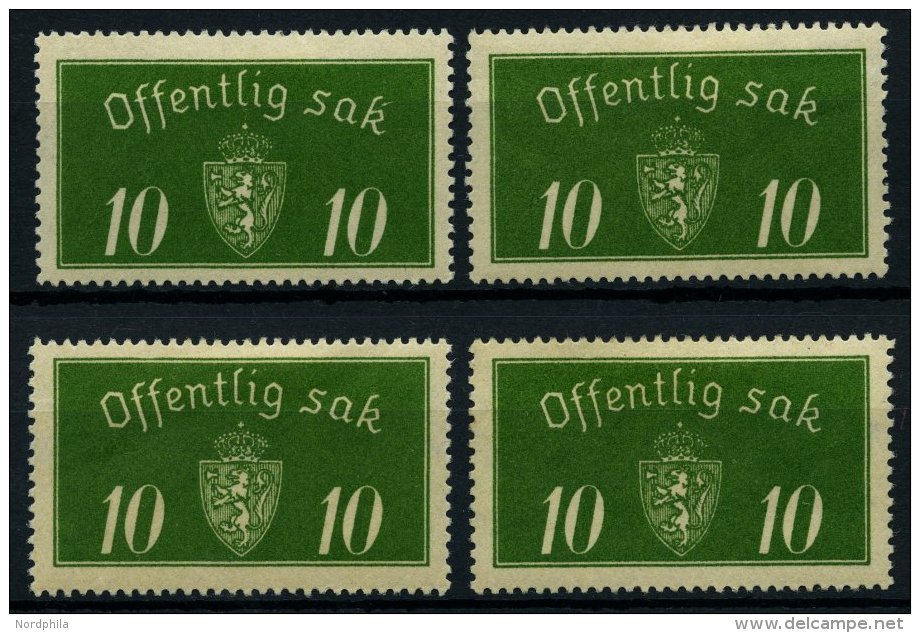 DIENSTMARKEN D 12I *, 1933, 10 Ø Grün, Type I, Falzreste, 4 Prachtwerte, Mi. Für ** (400.-) - Autres & Non Classés