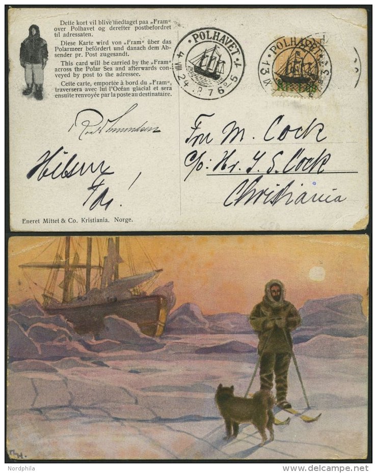 NORWEGEN 62 BRIEF, 1913, 1 Kr. Auf 2 Sk. Orange Mit POLHAVET-Stempel Auf Framkarte Nach Christiania, Kleiner Eckknitter - Oblitérés