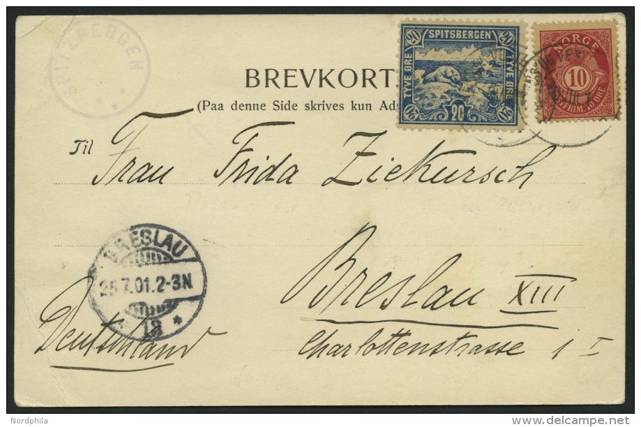 NORWEGEN 56A BRIEF, 1901, Ansichtskarte Von Spitzbergen: Bellsund, Nordlandfahrt Der Hamburg-Amerika-Linie, Zusatzfranki - Oblitérés