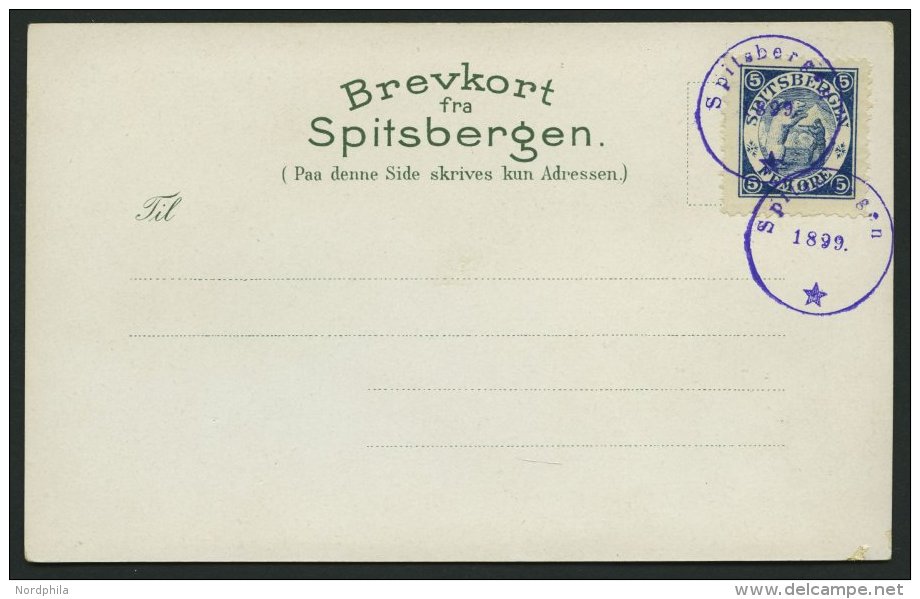 NORWEGEN Brief , 1899, Offizielle Postkarte Des Touristikhotel Advent-Bay Mit Privatwertzeichen Der Vesteraalens Dampski - Oblitérés