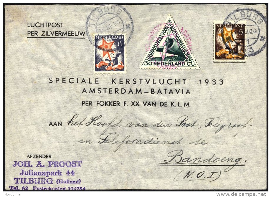 NIEDERLANDE 267,268/9A BRIEF, 16.12.1933, Postjäger - Flug AMSTERDAM-BATAVIA, Prachtbrief, Müller 190 - Pays-Bas