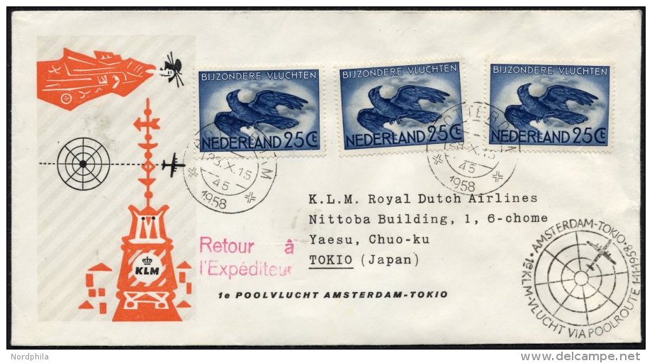 NIEDERLANDE 630 BRIEF, 28.10.58, KLM Erstflug AMSTERDAM-NORDPOL-TOKIO, Pracht - Pays-Bas