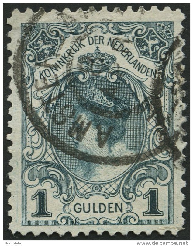 NIEDERLANDE 63IB O, 1898, 1 G. Dunkelblaugrün, Type I, Kleine Bugspur Sonst Pracht, Mi. 140.- - Pays-Bas